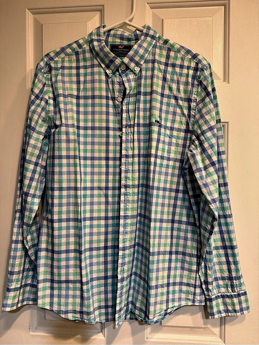 vineyard vines Slim Fit Tucker Shirt Gingham Blue & Green
